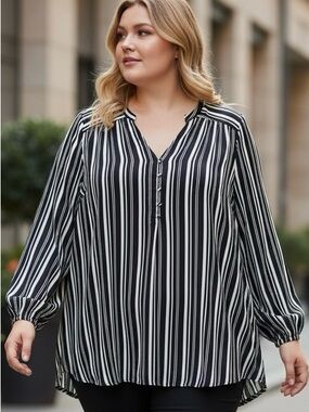 NWT Torrid Harper Black & White Stripe Blouse | Georgette Fabric Size 2X (18/20)
